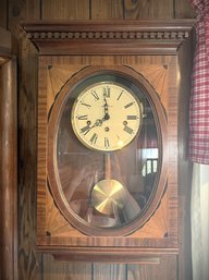 FR/ Gorgeous Wood Case W Inlays Wall Pendulum Clock W Key & Receipt, Howard Miller Model #613-153