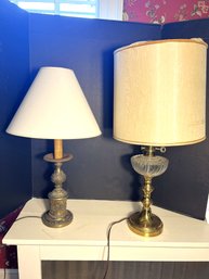 DR/ 2pcs - Vintage Table Lamps: Metal, Glass, Brass