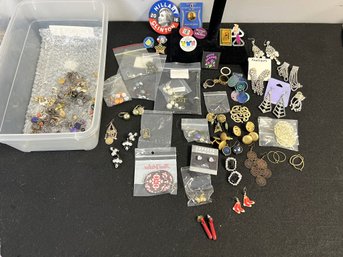 C/ Bin - Assorted Costume Jewelry Lot #2 - Earrings, Pins, Rings And 1 Set Of Sterling 925 Earrings