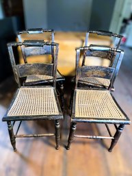 DR/ 4pcs - Antique Cane Seat, Wood Stencil Framed Dining Chairs - Hitchcock Style