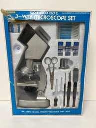 New In Box Microscope Set 750x450x100X W Lots Of Accessories By Edu Science