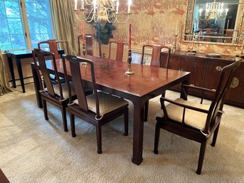 DR/ Lovely Henredon Chin Hua Dining Table, 1 Leaf, 8 Cane Seat Chairs - 4 Arm Chairs 4 Dining Side Chairs