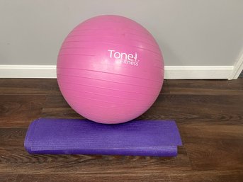 2 Pc Fitness Bundle - Pink Tone Fitness Stability Balance Ball & Purple Gaiam Textured Yoga Mat