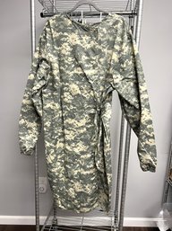 Cotton Camo Camouflage Print Dress, Wrap Style Tie Front,  Long Sleeves, Size L (fashionable Hospital Johnny?)