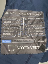 Awesome SCOTTEVEST Blue 'Sterling' Travel Jacket: Women's Size L With 23 Pockets!