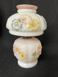 FR/ 1pc F86 - Antique Cosmos Mini Oil Lamp, Hobnail And Painted Milk Glass