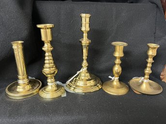 FR/ 5pcs F83 - Lovely Brass Candlesticks/Holders - 2 Marked Baldwin