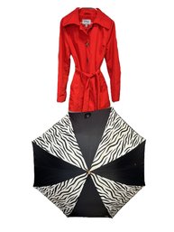 C/ 2pcs - Red London Fog Raincoat Size Small And Black & White Umbrella