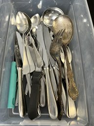 C/ Box Of Assorted Flatware W 2 Large Serving Pieces That Are 'Extra Plate'