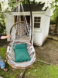 BY/ Rope Woven 2 Pc Swing Chair W Large Arched Metal Stand & Cushions