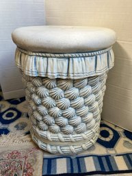 FR/ 1pc F57 - Blue And White Ceramic Garden Stool - Shells And Ruffles Design