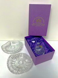 2 KMEC Slovakia Crystal Trinket Candy Dishes & 1 New In Box Royal Crystal Rock Italia Perfume Bottle