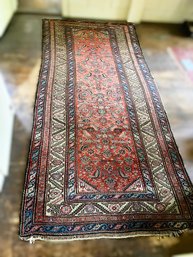 FR/ Antique Long Area Rug - Reds, Blue, Black, Light Green.  Kurd, Hamadan, Circa WW2 Era