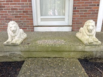 FY/ 2 Pc Magestic Stone Lion Sentry Lot - Pair Of 10.5'w X 26'L Decorative Guardian Lion Statues