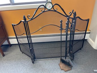 CR/B 6pcs - Wrought Iron Fire Place Screen With 5 Piece Tool Set