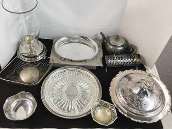 AN/ 9pcs - Vintage Silver Plate And Pewter Bundle: Taunton, Raimon, Beroh, Newport , Oneida, Rogers Etc