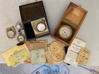 DR/ 6pcs - Vintage Watch And Compass Bundle: Waltham, American Watch Co. Etc