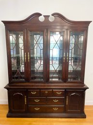 DR/ 2 Piece Large Wood And Glass Lighted Hutch By Thomasville