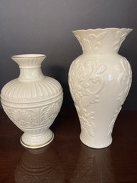 DR/ 2 Beautiful Vases By Lenox - Cream With Gold Toned Trim