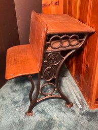 3B/ Antique Childs School Desk With Iron Base, Wood Top - Folds Up Too!