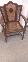 CR/C - Vintage Wood Frame Knight's Arm Chair W Cane Accents