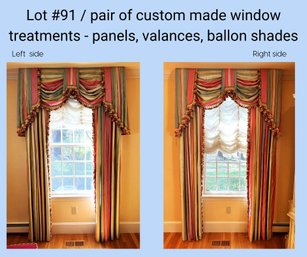 DR/ 2 Custom Made Window Pleated Silk Striped Drapes - Valances, Panels, Balloon Shades & Hardware