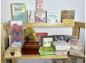 B/ Shelf Of Many Assorted Coaster Sets - Ceramic, Tile, Cork, Metal, Stone, Wood - And Some Cards
