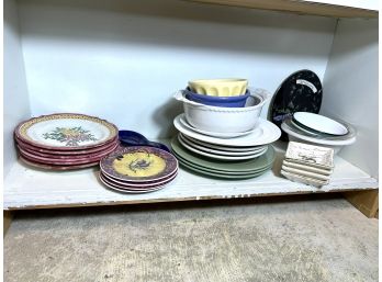 A/ Shelf Asstd Plates Etc - Cervo Italy, Homer Laughlin, Wm Sonoma, Thomson Pottery, Sryacuse...