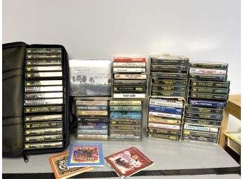 B/ Box Filled W Assorted Music Cassette Tapes & Holders & Zip Black Case - Many Musical Genres