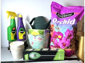 B/ Box Gardener's Bundle - Planters, Bag Of Orchid Food, Soil Tester, Tools, Watering Can Etc