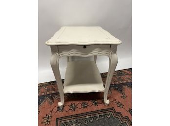 M/ Antiqued White Side-end Table With Carved Wood Detailing