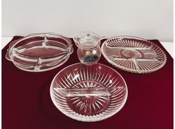 5 Pc Assorted Glass Serving Bundle - 3 Divided Condiment Dishes, Jam Jar & Small Bowl