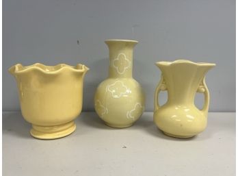 3 Pretty Yellow Ceramic Vases - USA Pottery & More