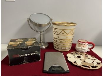 6 Pc Variety Bundle - Wm Rogers Trivet, Butter Warmers In Box, Santa Mug, Kitchen Scale & More