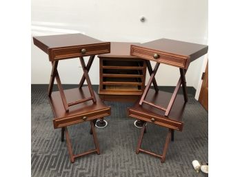 Vintage Wood Side End Table W/ 4 Tray Tables Inside!