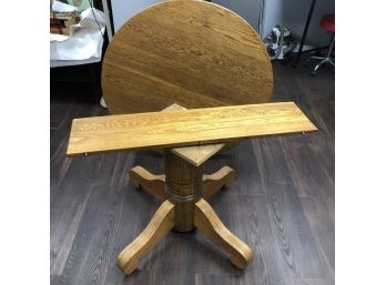 Vintage Oak Pedestal Dining Table On Wheels