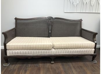 Stunning Wood Cane Upholstered Long Baroque Couch