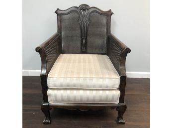 Stunning Wood Cane Upholstered Lady's Baroque Arm Chair