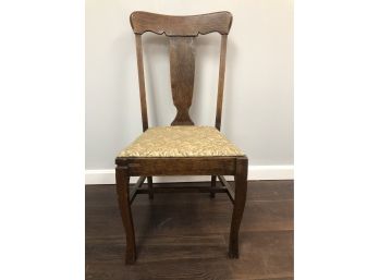 Antique Wood Side Dining Occasional Chair Upholstered