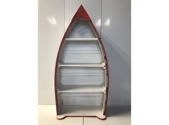 Red & White Wooded Book Shelf Shaped Like Row Boat