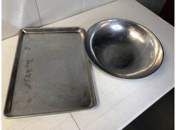 Metal Bowl From India And Metal Baking Cookie Sheet