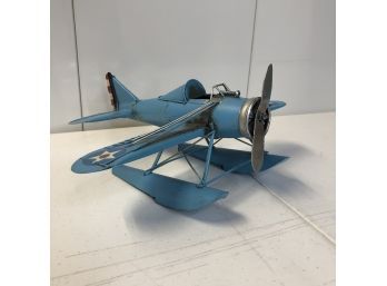 Vintage Blue Metal Toy Decor Sea Plane