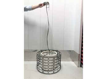 Contemporary Black Metal Cage Drum Style Pendant Chandelier Light Fixture