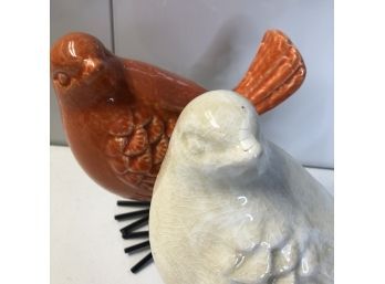 Oh So Cute Pair Of Ceramic Crackle Finish Decorative Birds