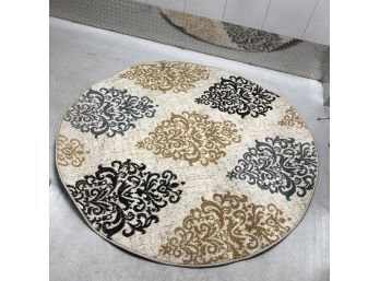 Very Pretty 5 Foot Round Ivory Yellow Damask Pattern Rug By Casa