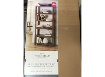 Brand New In Box 5-Shelf Mahogany Veneer Bookcase  By Threshold