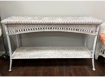 Pretty White Wicker Console / Sofa / Entry Table