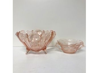 Pair Of Pretty Pink Depression Glass Serving Pieces