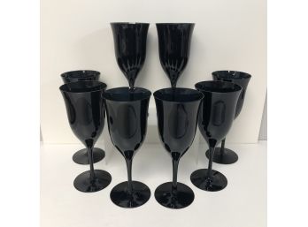 Set Of 8 Dark Blue/black Wine Glasses