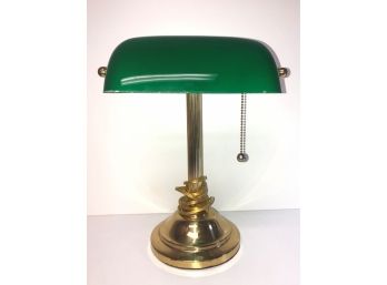 Vintage Emerald Green Glass Shade & Brass Bankers Piano Office Desk Lamp Light